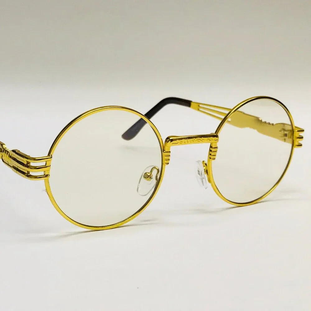 Round Clear Lens Men Sunglasses Gold‎ Frame Hip Hop Style Buffs Migos Classic